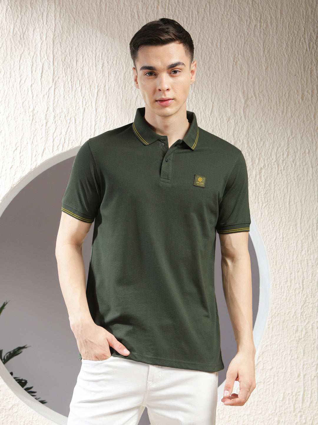 cobb solid olive polo neck t-shirt