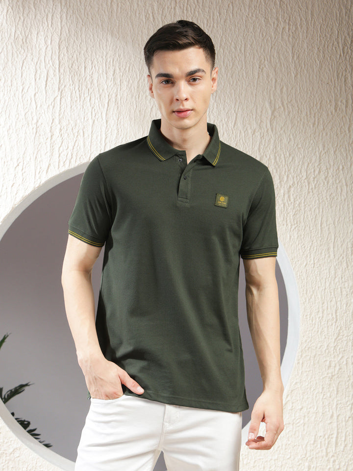 cobb solid olive polo neck t-shirt
