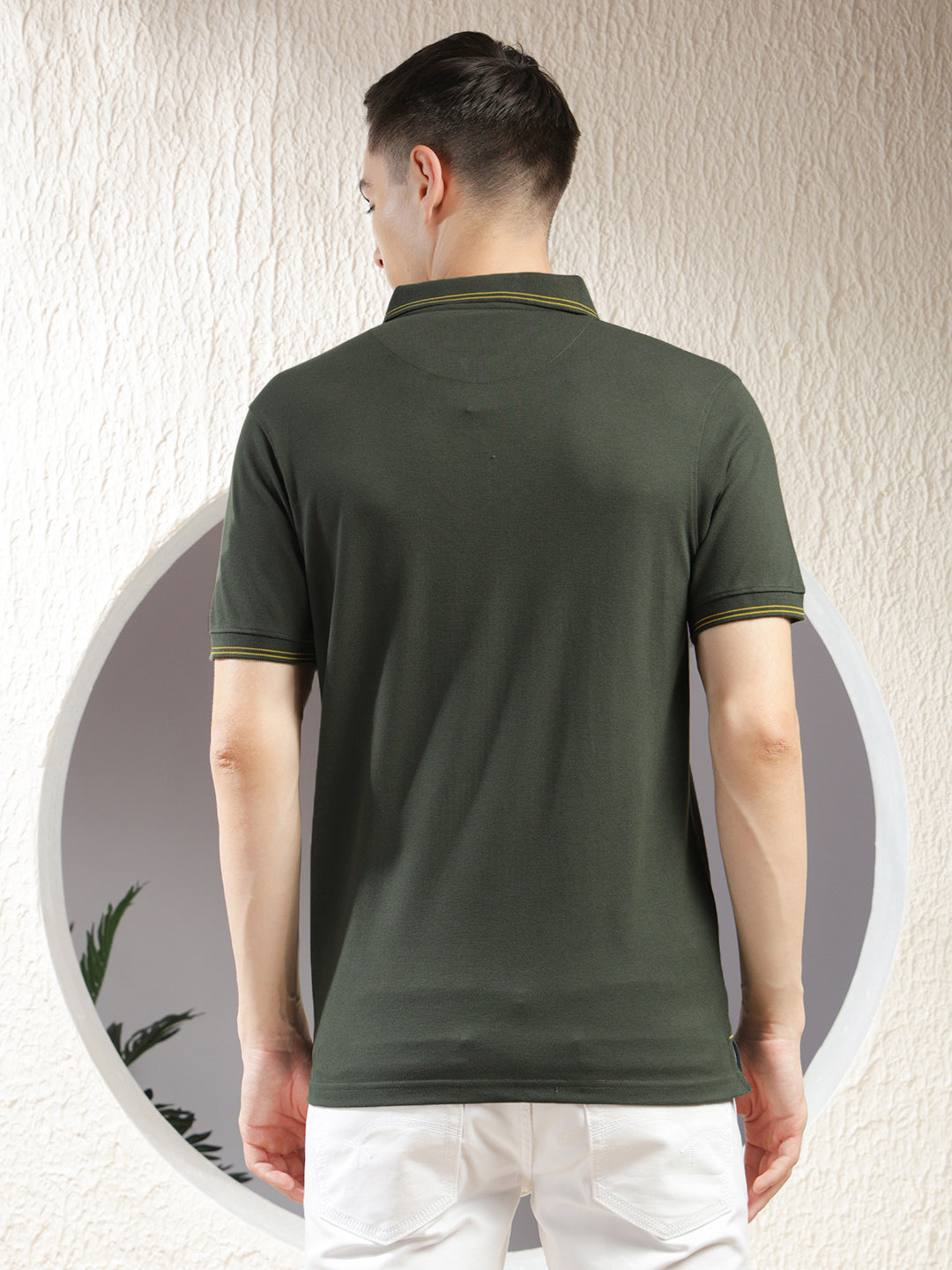 cobb solid olive polo neck t-shirt