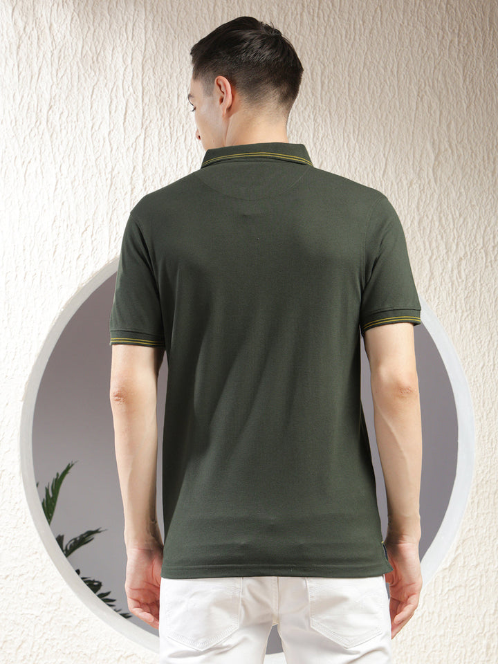 cobb solid olive polo neck t-shirt
