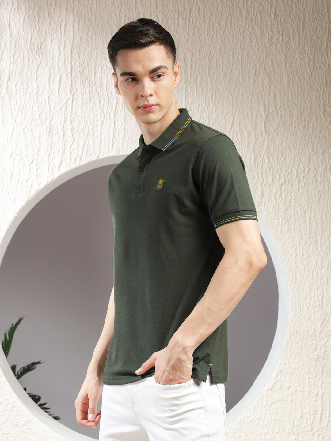 COBB SOLID OLIVE POLO NECK T-SHIRT