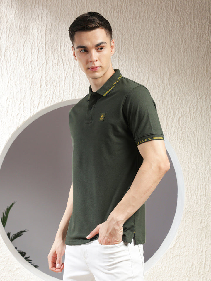 COBB SOLID OLIVE POLO NECK T-SHIRT