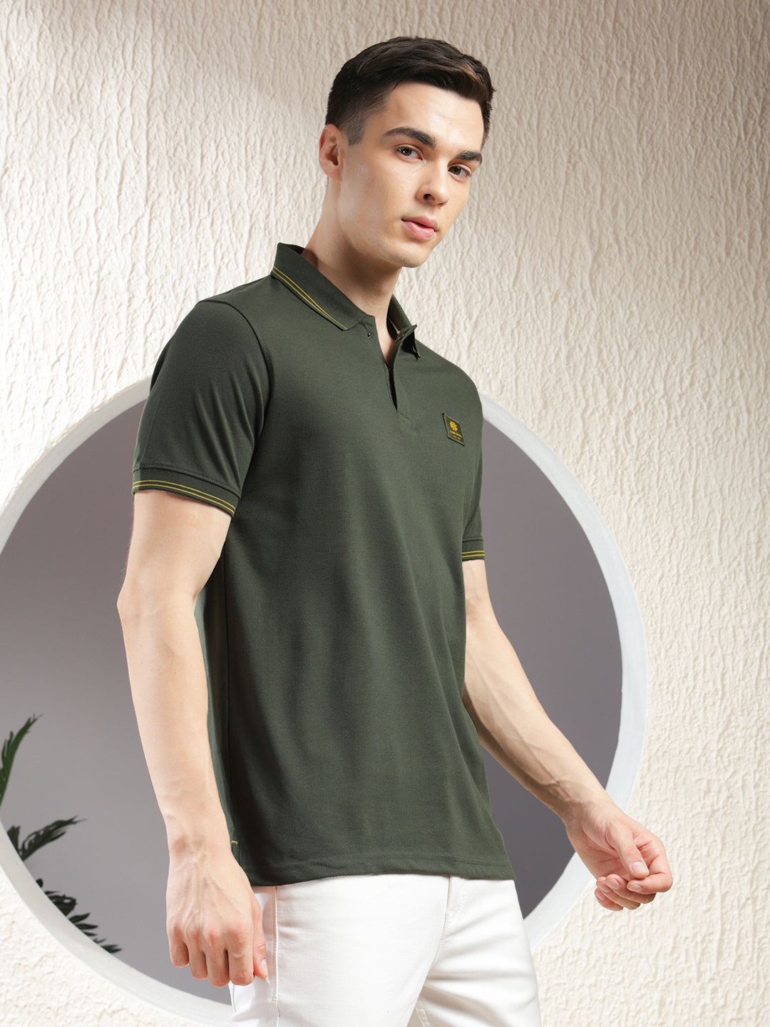COBB SOLID OLIVE POLO NECK T-SHIRT