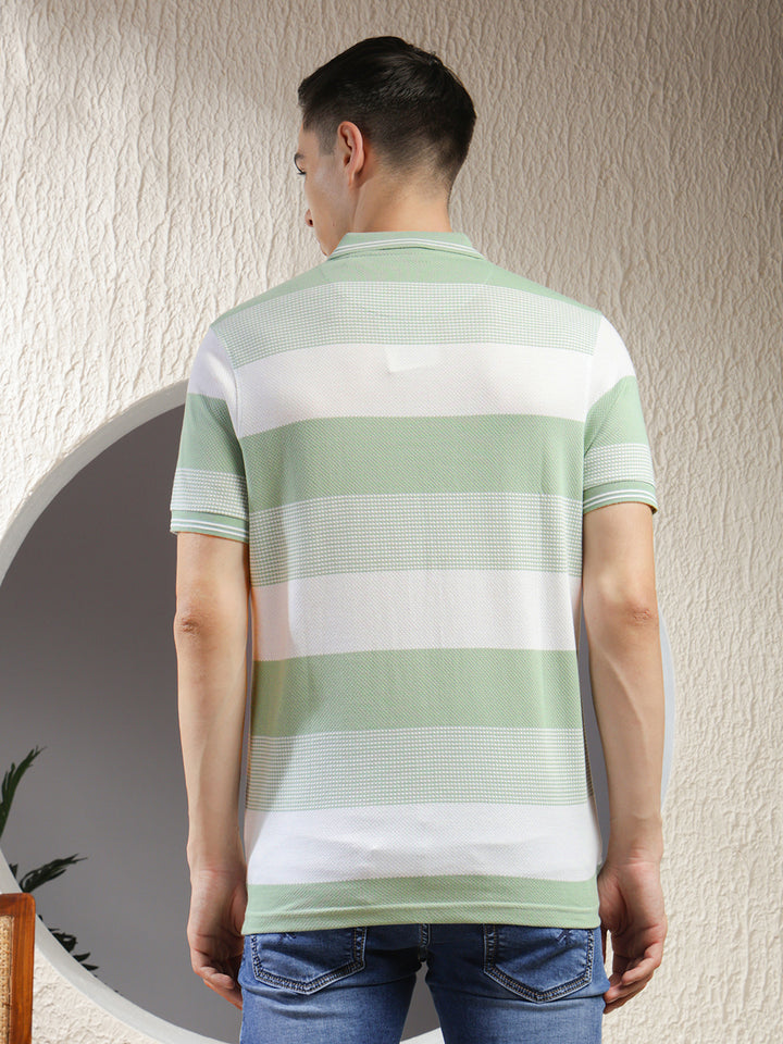 COBB PISTA GREEN COLOR-BLOCK POLO NECK T-SHIRT