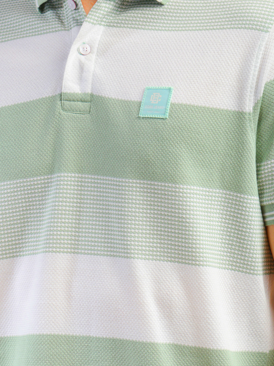 COBB PISTA GREEN COLOR-BLOCK POLO NECK T-SHIRT