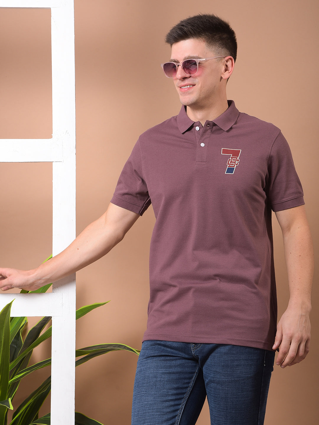 cobb old mauve printed polo neck t-shirt