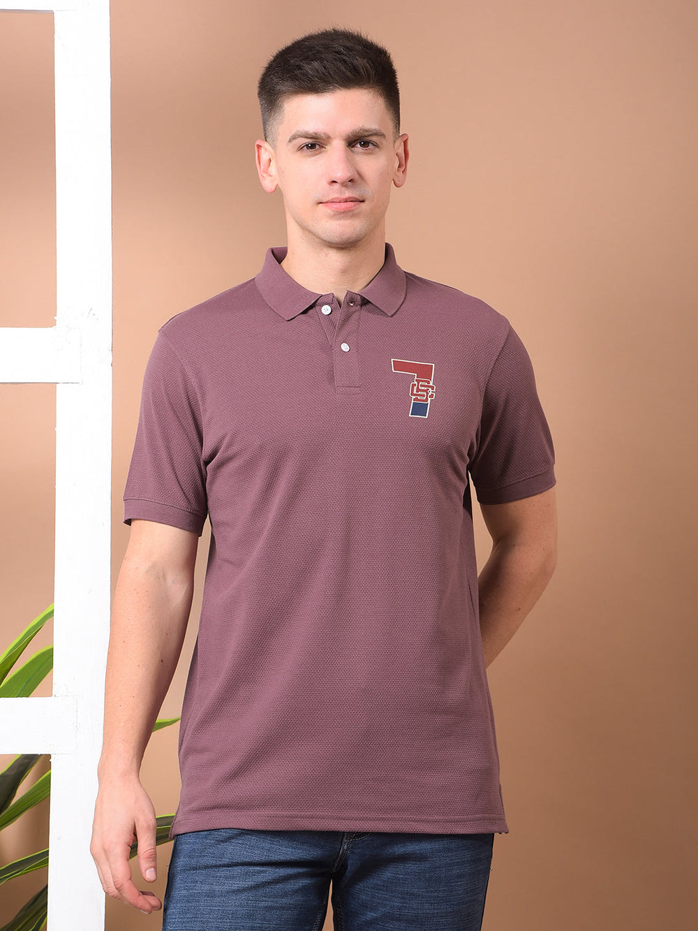 cobb old mauve printed polo neck t-shirt