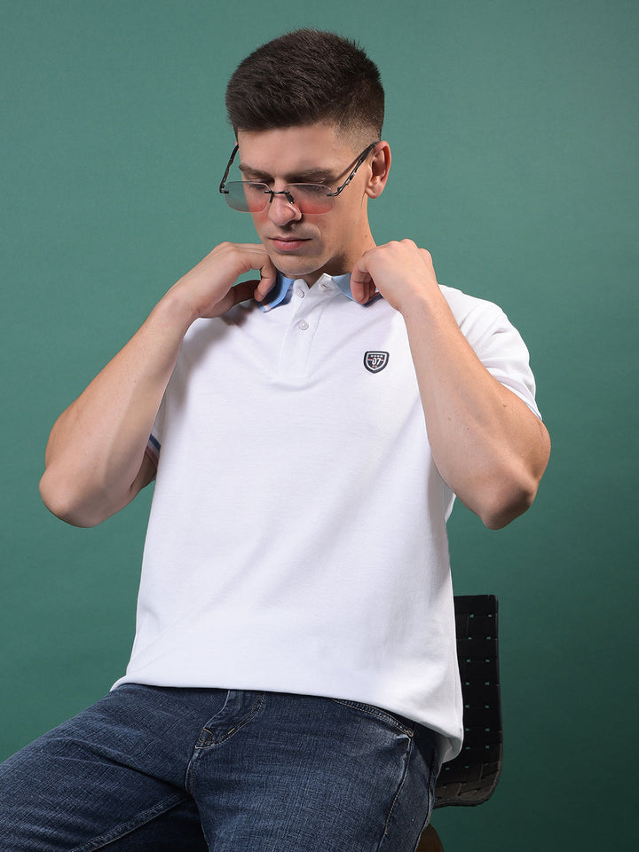 cobb solid white polo neck t-shirt