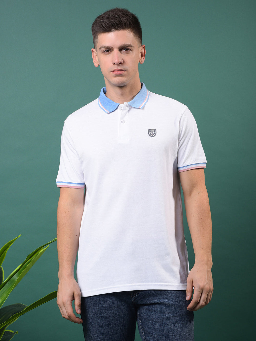 cobb solid white polo neck t-shirt