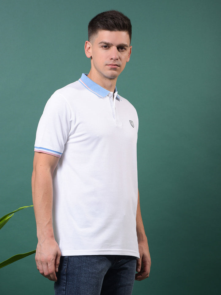 COBB SOLID WHITE POLO NECK T-SHIRT