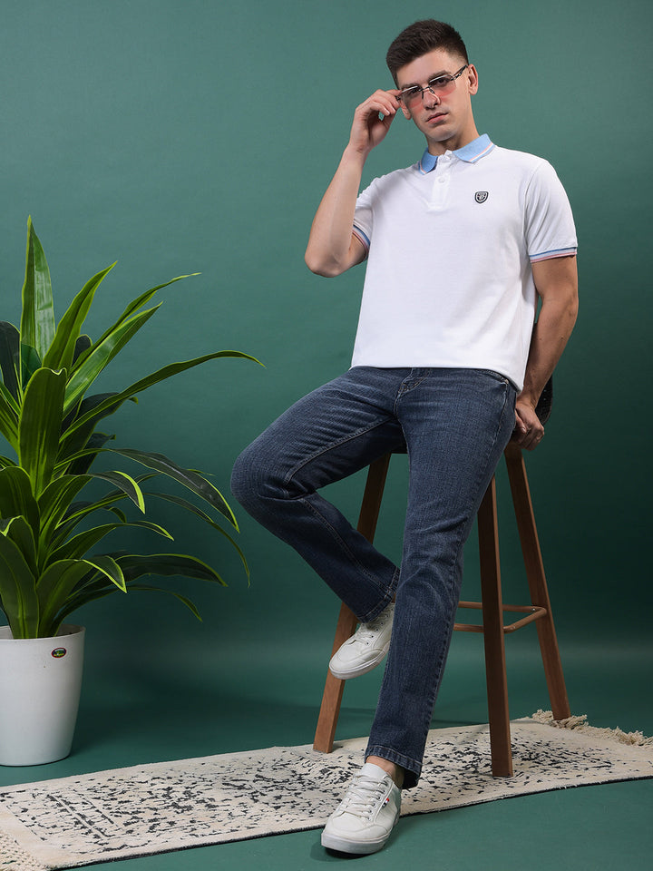 COBB SOLID WHITE POLO NECK T-SHIRT
