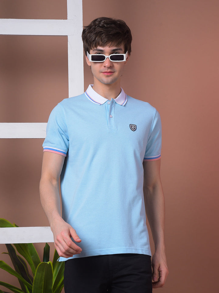cobb solid sky blue polo neck t-shirt