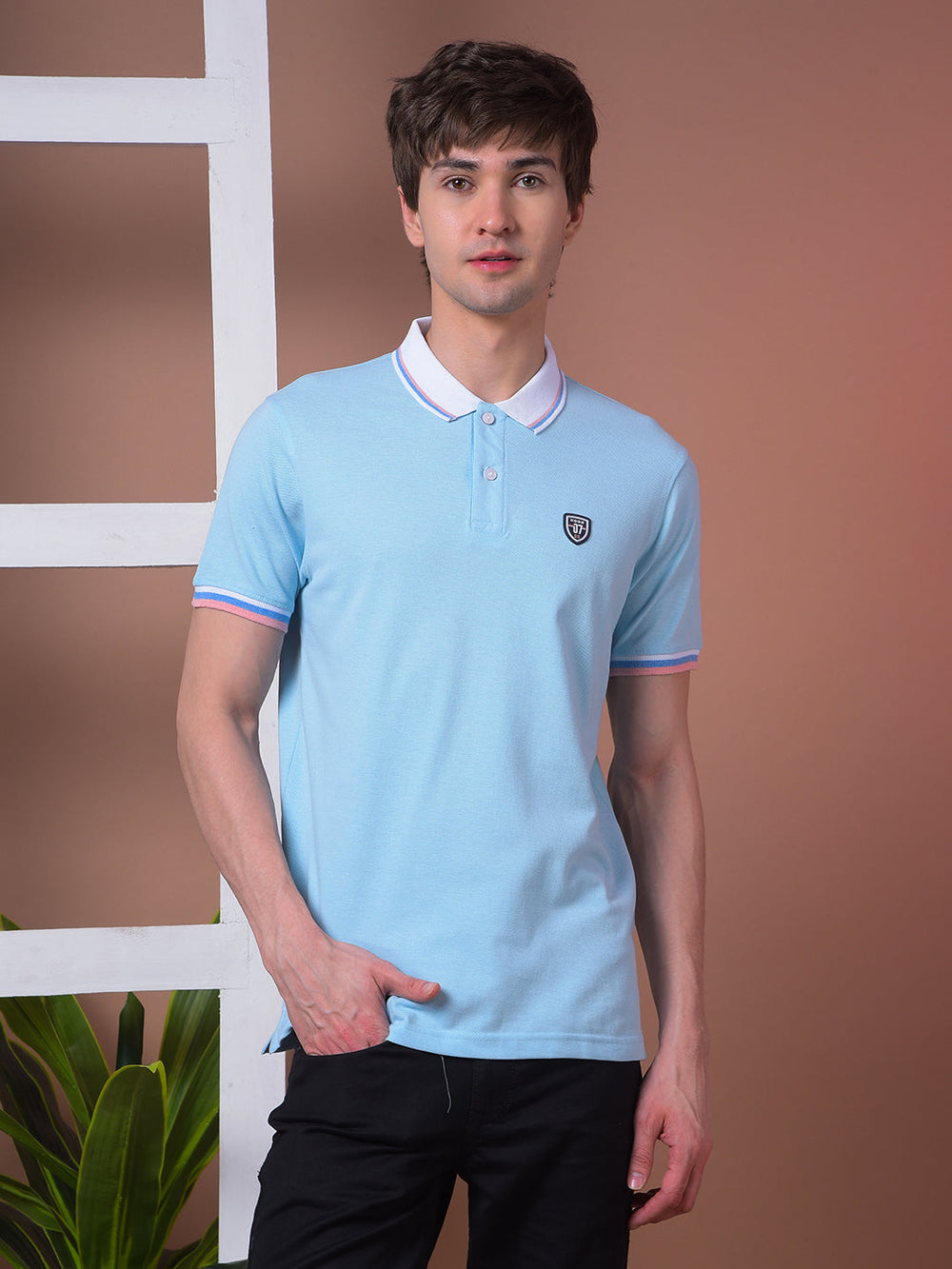 cobb solid sky blue polo neck t-shirt