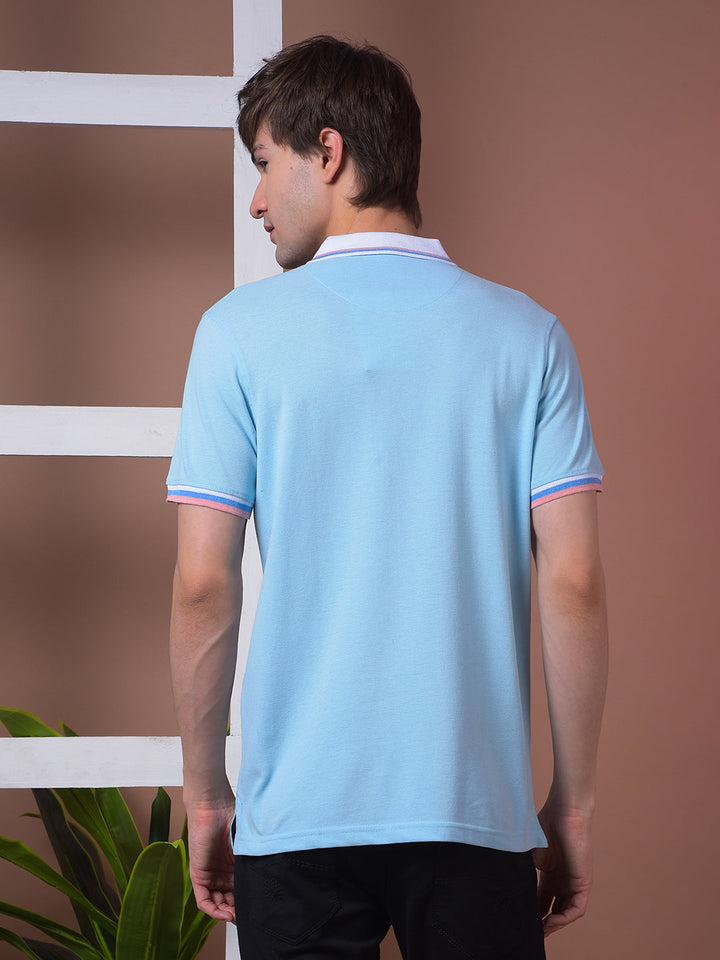 cobb solid sky blue polo neck t-shirt