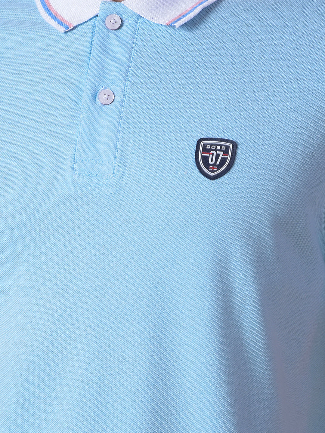 cobb solid sky blue polo neck t-shirt
