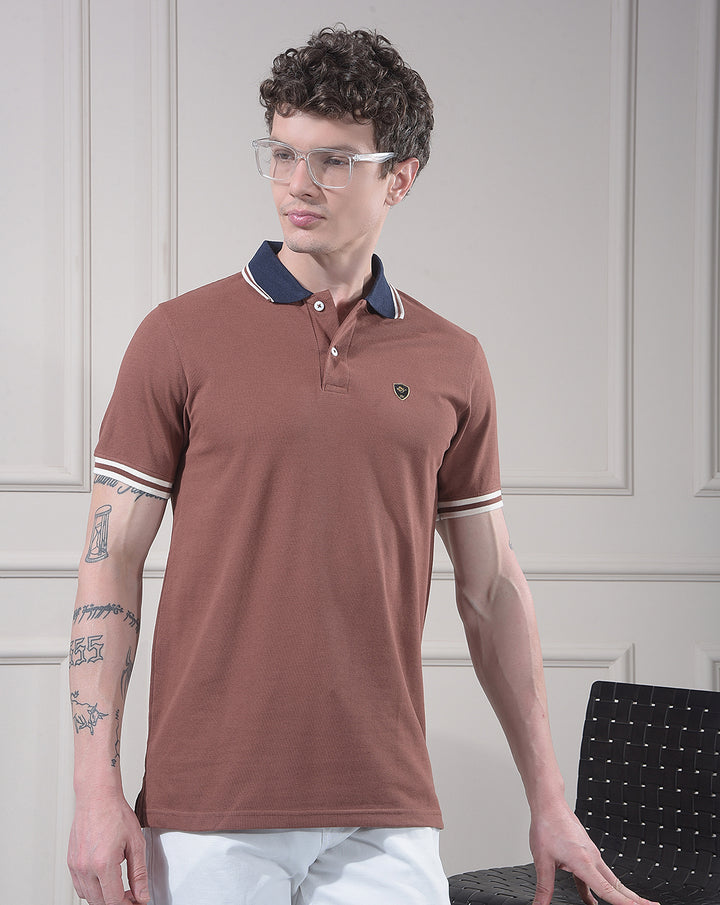 cobb choclate solid polo neck t-shirt