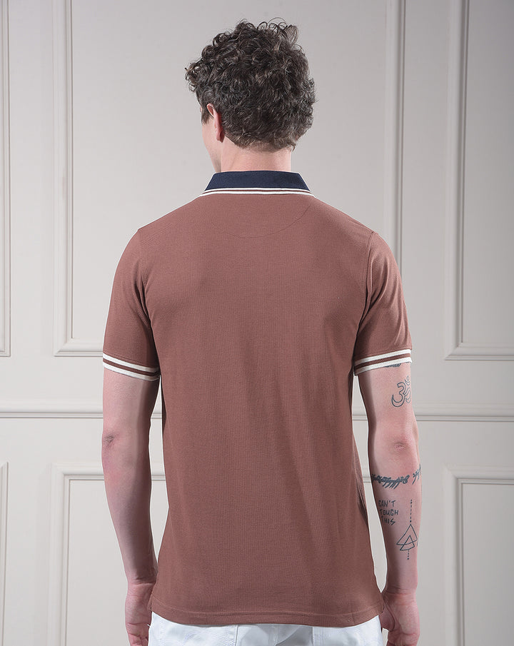 cobb choclate solid polo neck t-shirt