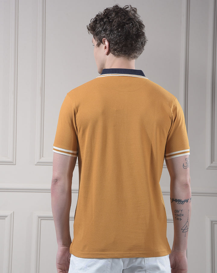 cobb mustard solid polo neck t-shirt