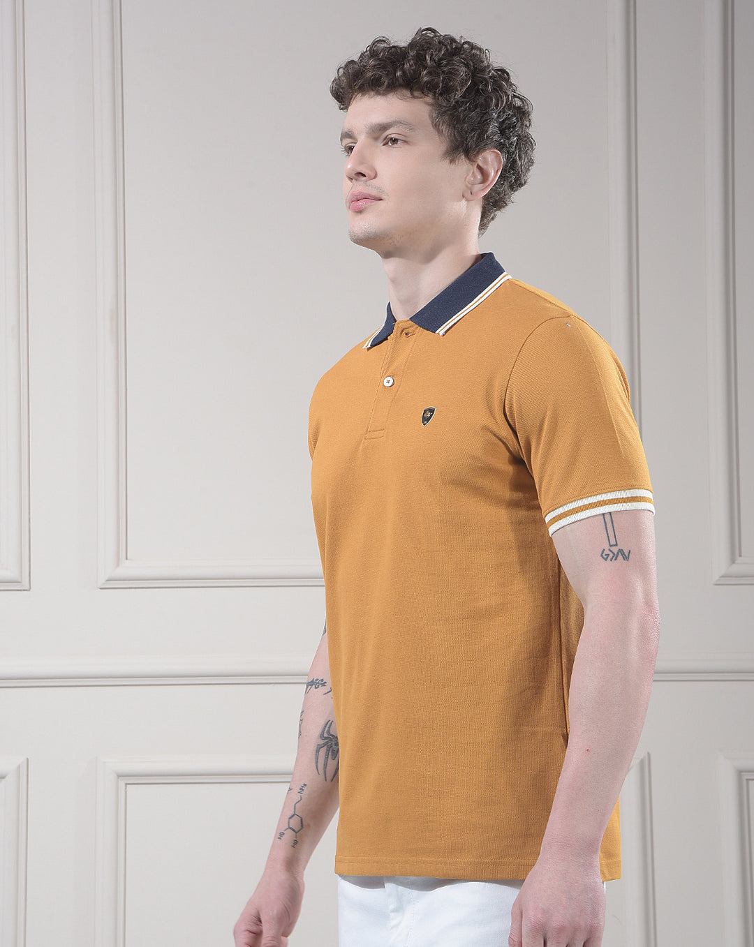 cobb mustard solid polo neck t-shirt