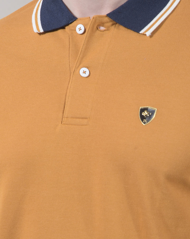 COBB MUSTARD SOLID POLO NECK T-SHIRT