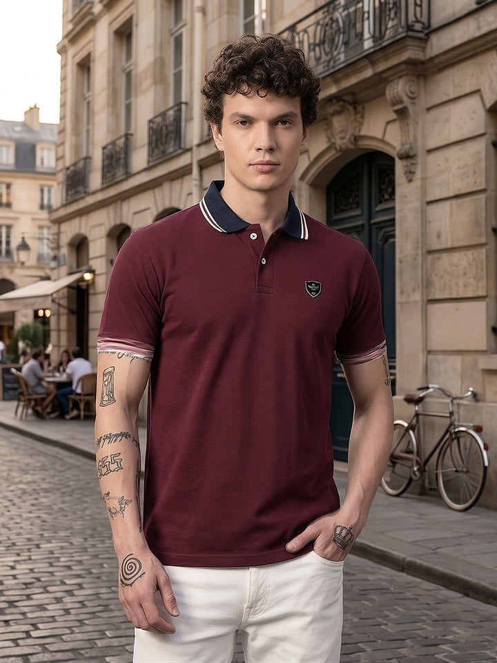 cobb wine solid polo neck t-shirt