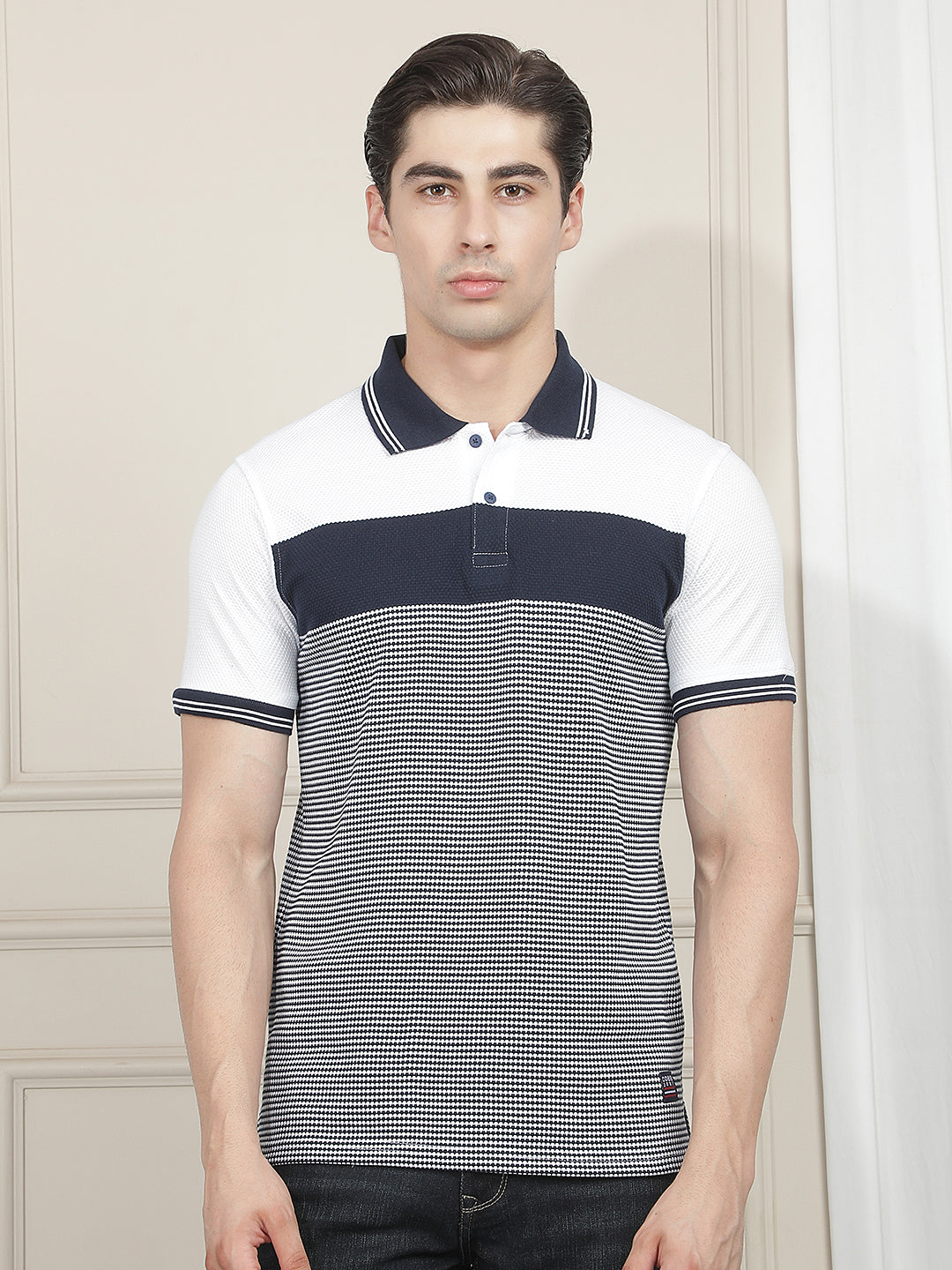 navy blue color-block polo t-shirt
