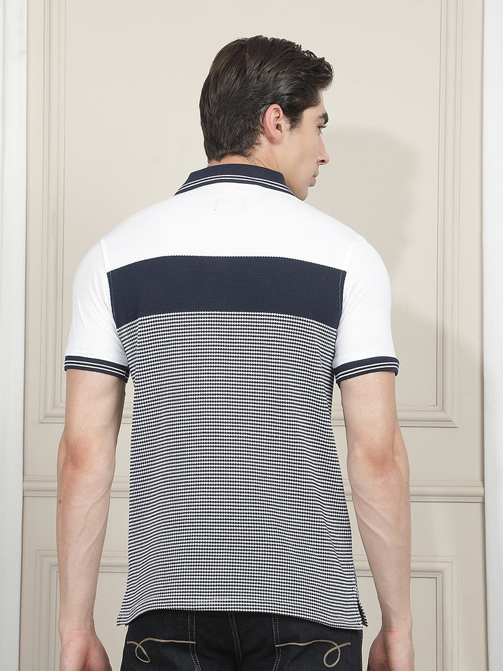 navy blue color-block polo t-shirt