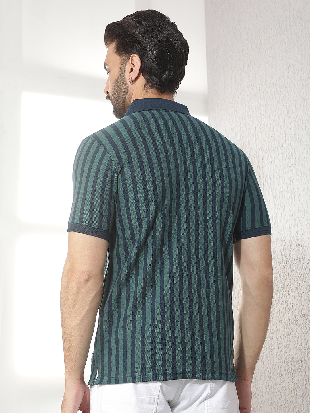 cobb bottle green striped polo neck t-shirt
