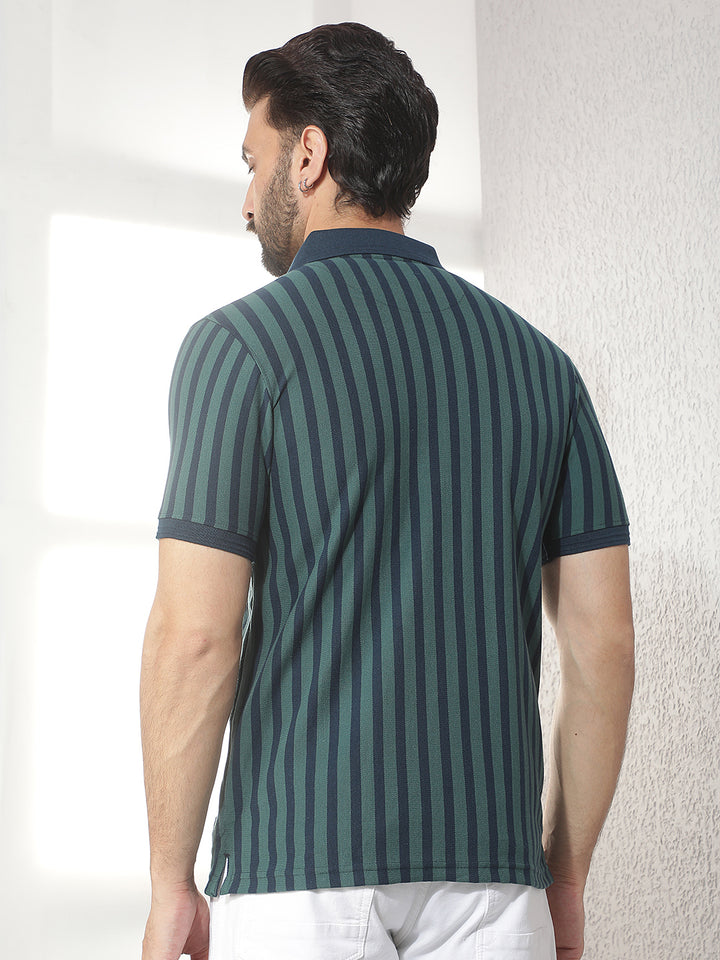 cobb bottle green striped polo neck t-shirt