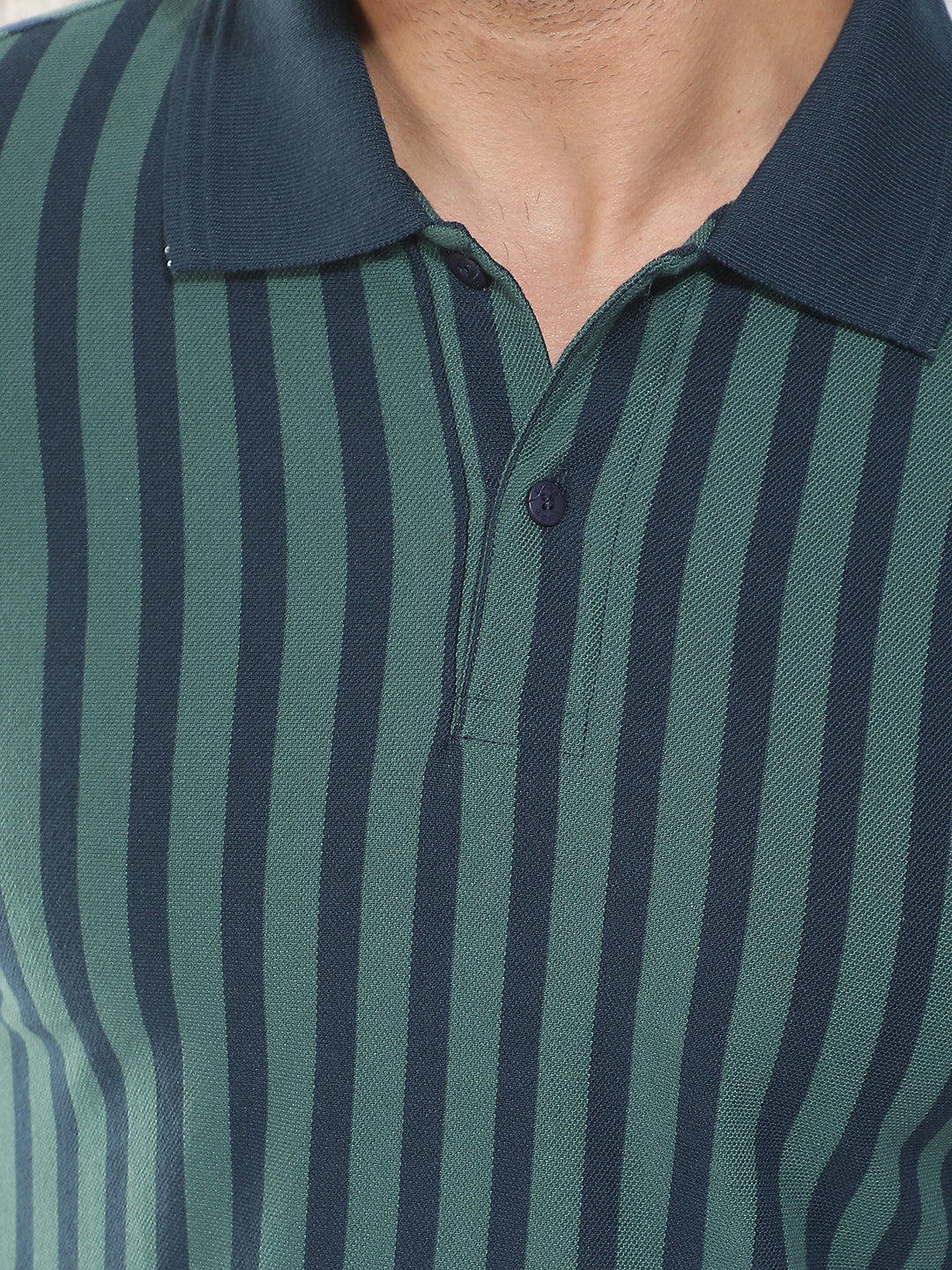 COBB BOTTLE GREEN STRIPED POLO NECK T-SHIRT