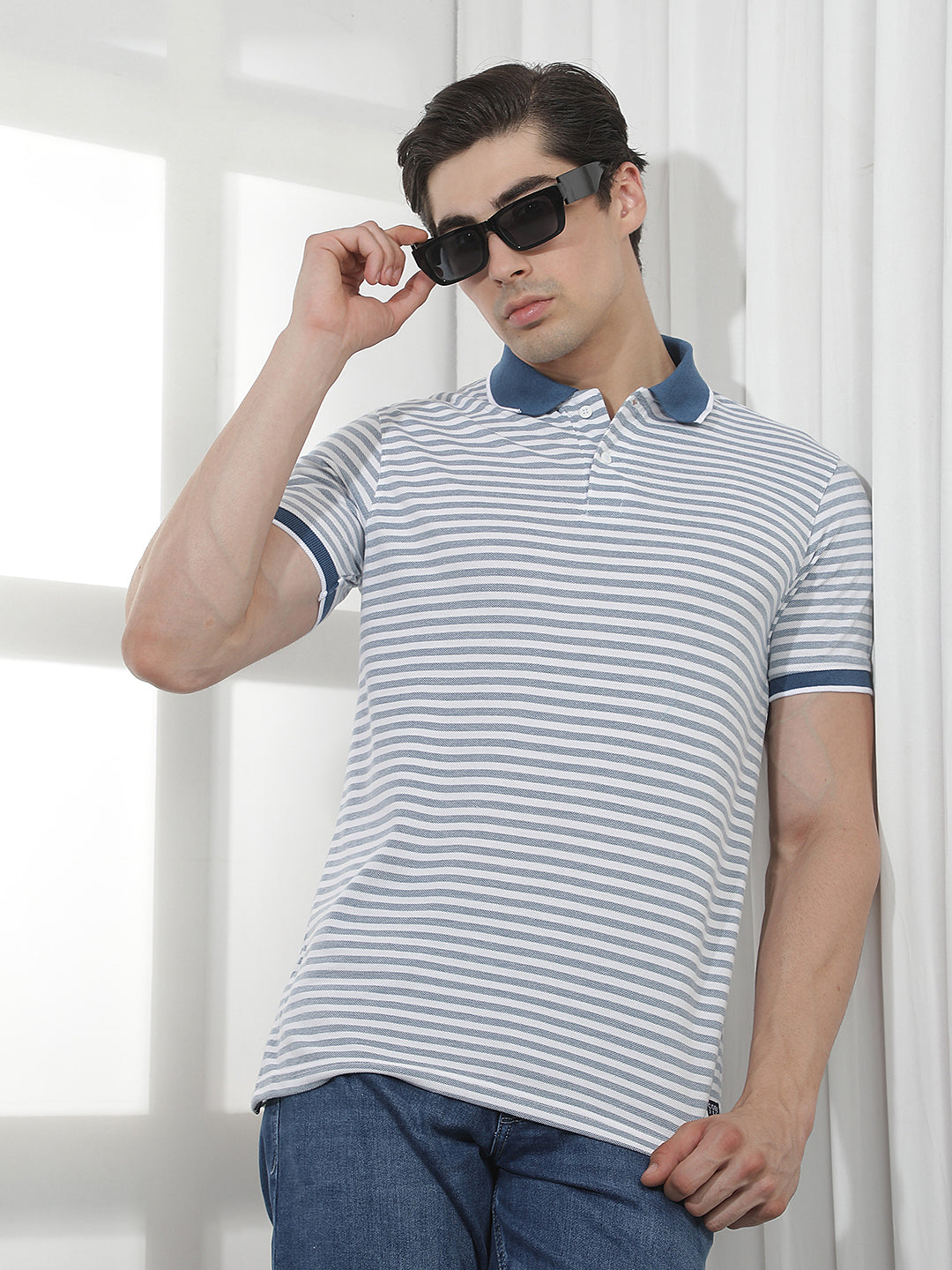 blue striped polo t-shirt