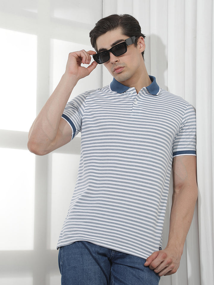 blue striped polo t-shirt