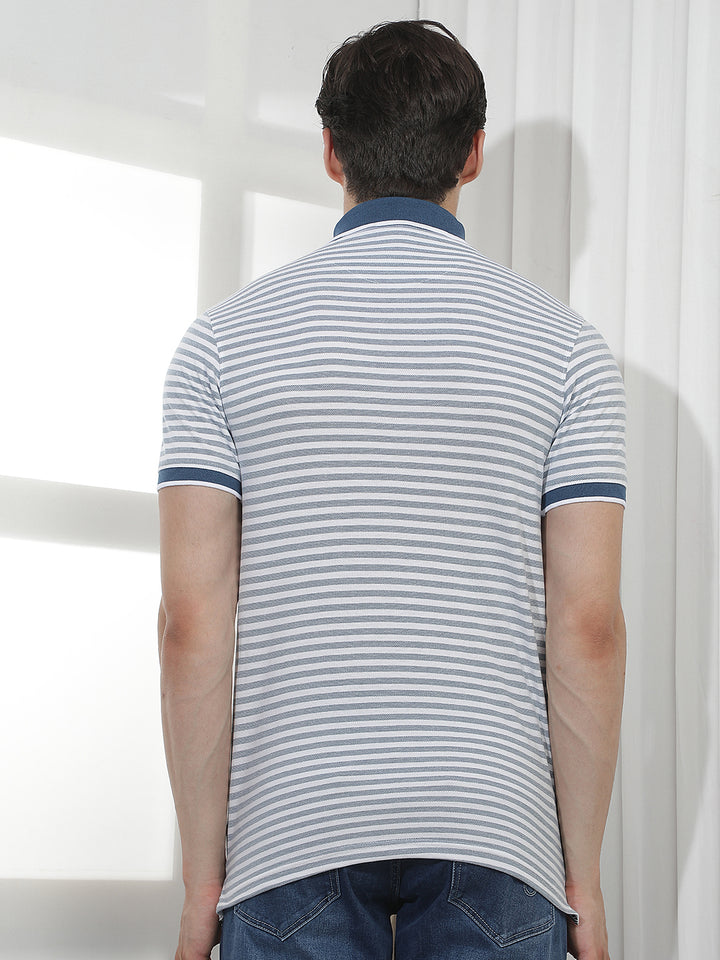 blue striped polo t-shirt