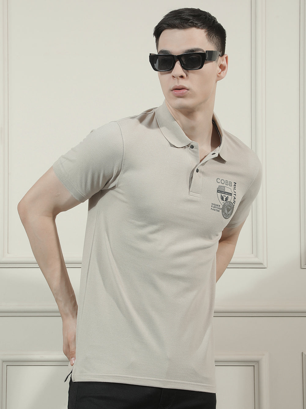 cobb beige printed polo neck t-shirt
