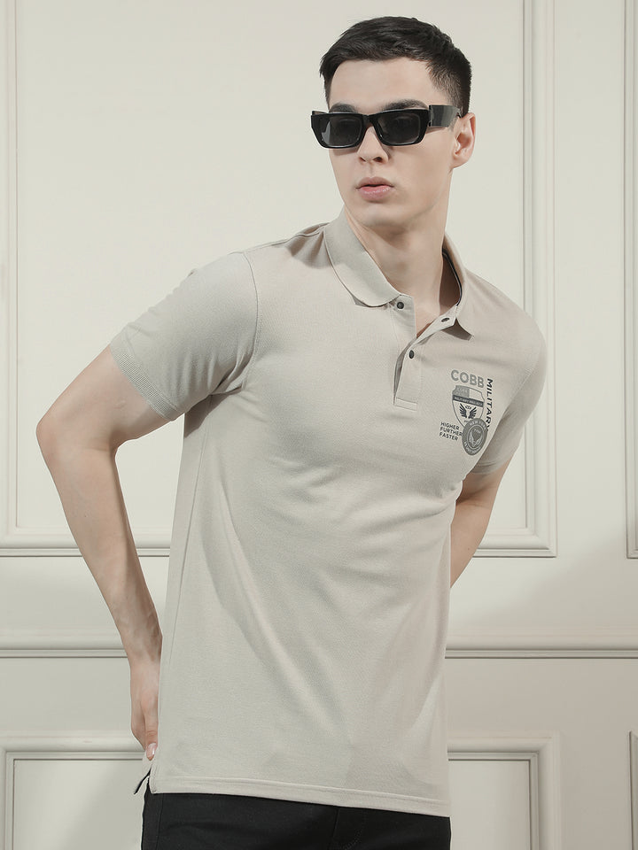 cobb beige printed polo neck t-shirt