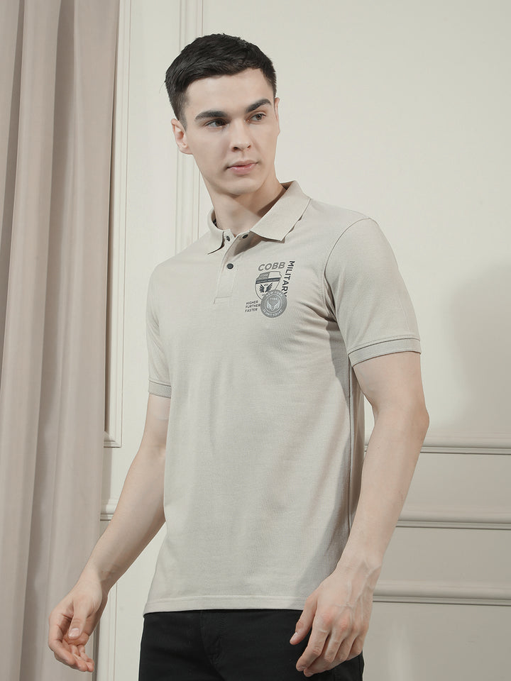 cobb beige printed polo neck t-shirt