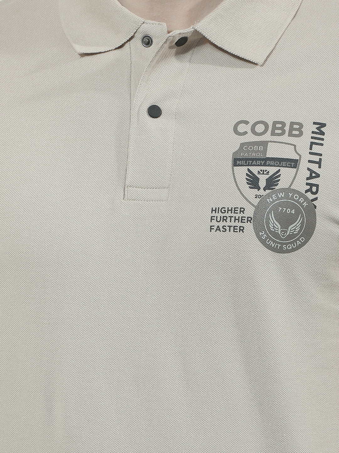 COBB BEIGE PRINTED POLO NECK T-SHIRT
