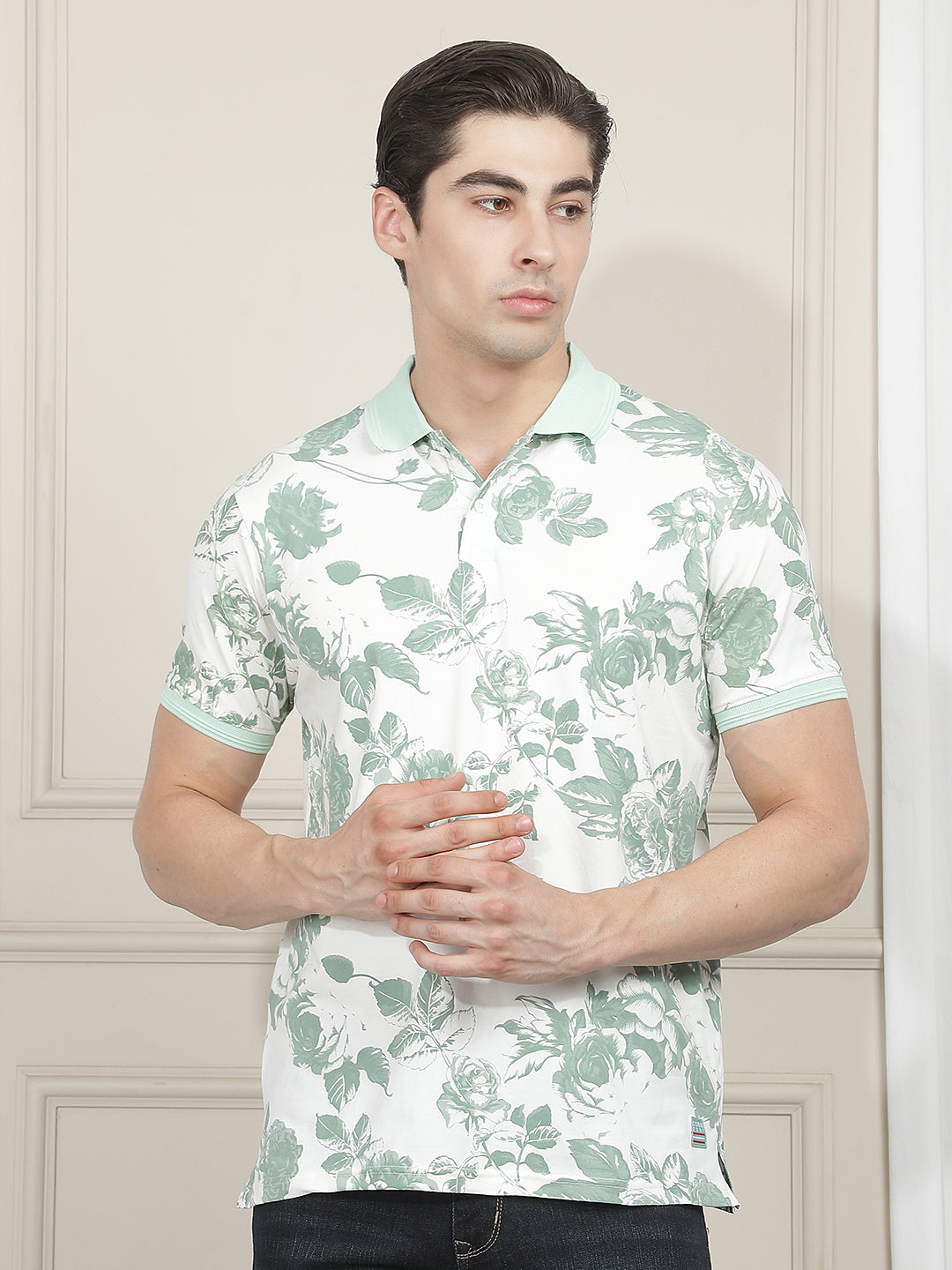 white printed polo t-shirt
