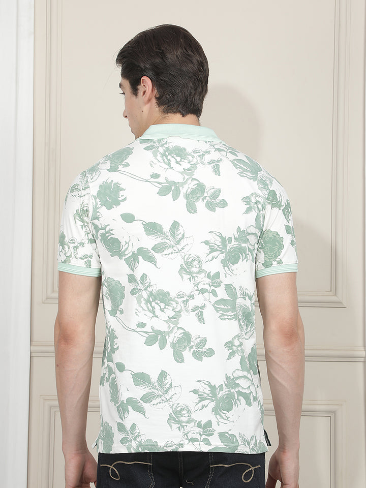 white printed polo t-shirt