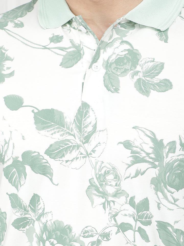 white printed polo t-shirt