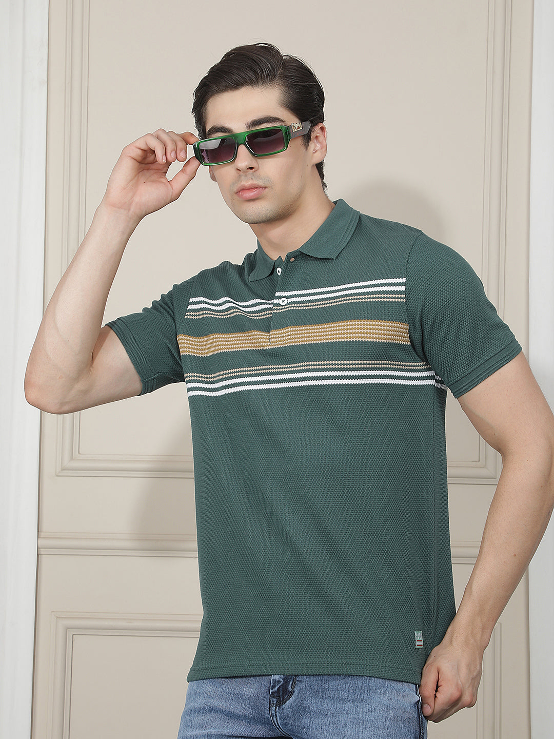 green striped polo t-shirt