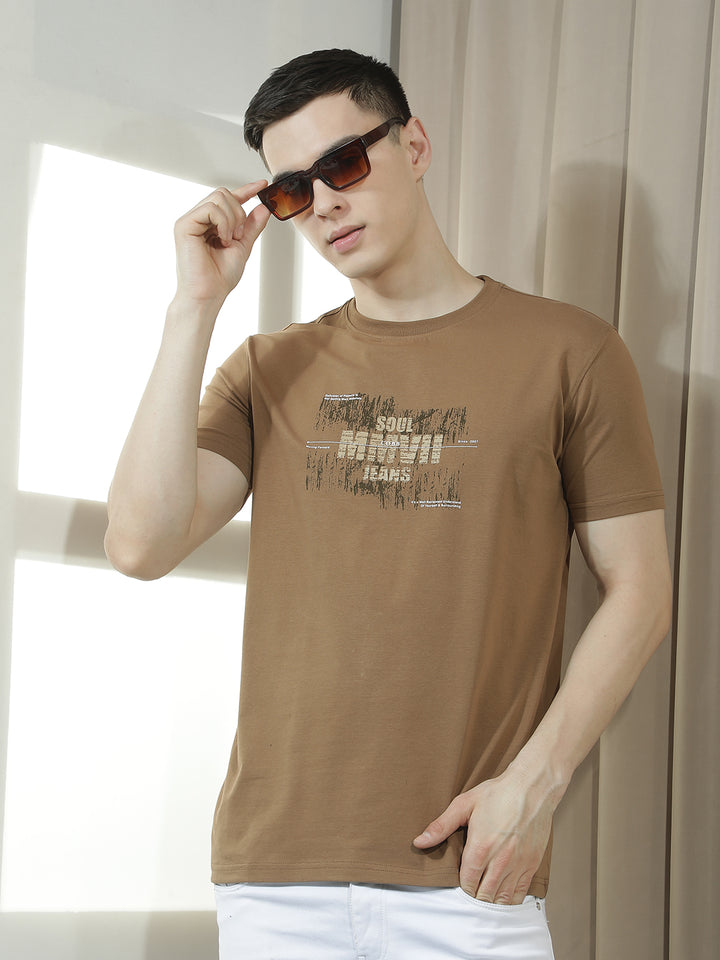 cobb brown printed round neck t-shirt