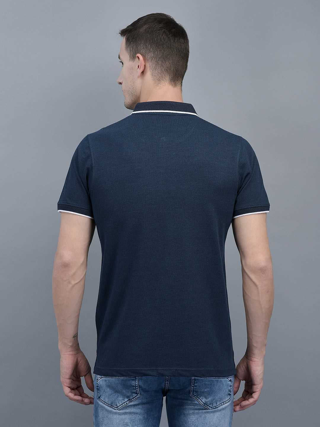 Cobb Blue Solid Polo Neck T-Shirt