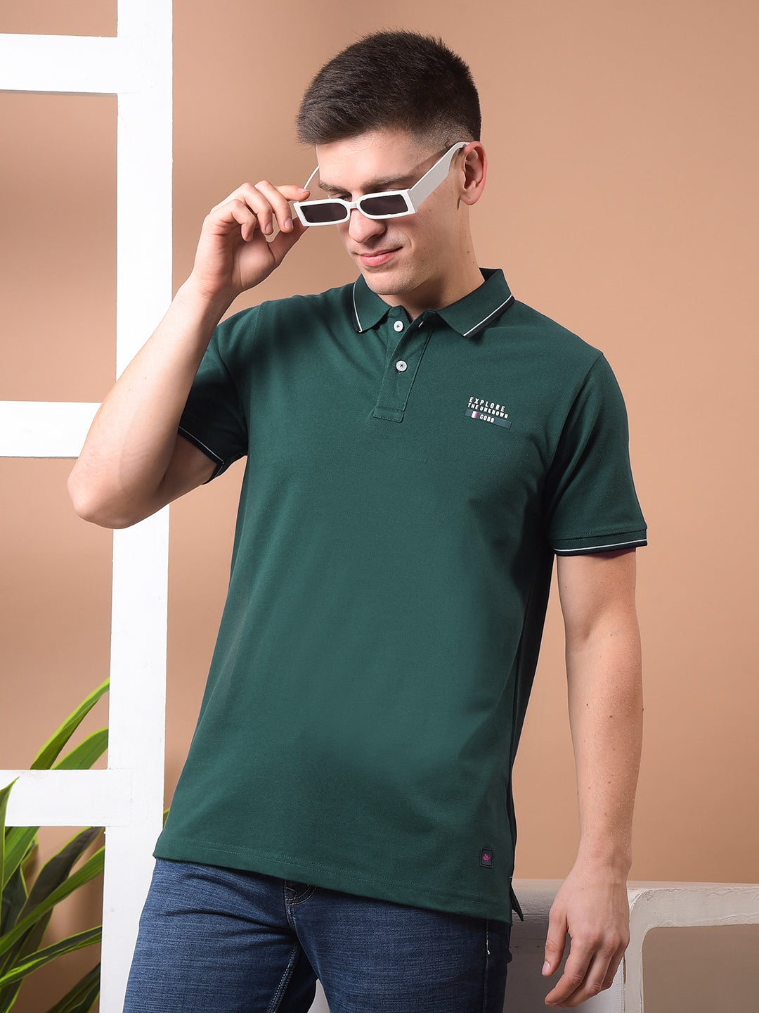 cobb solid bottle green polo neck t-shirt
