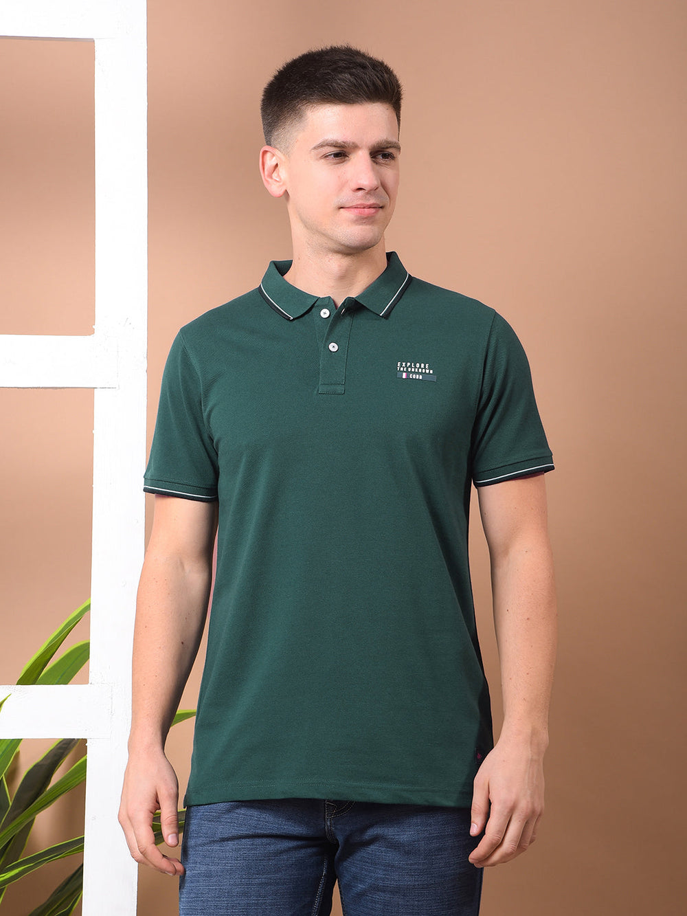 cobb solid bottle green polo neck t-shirt