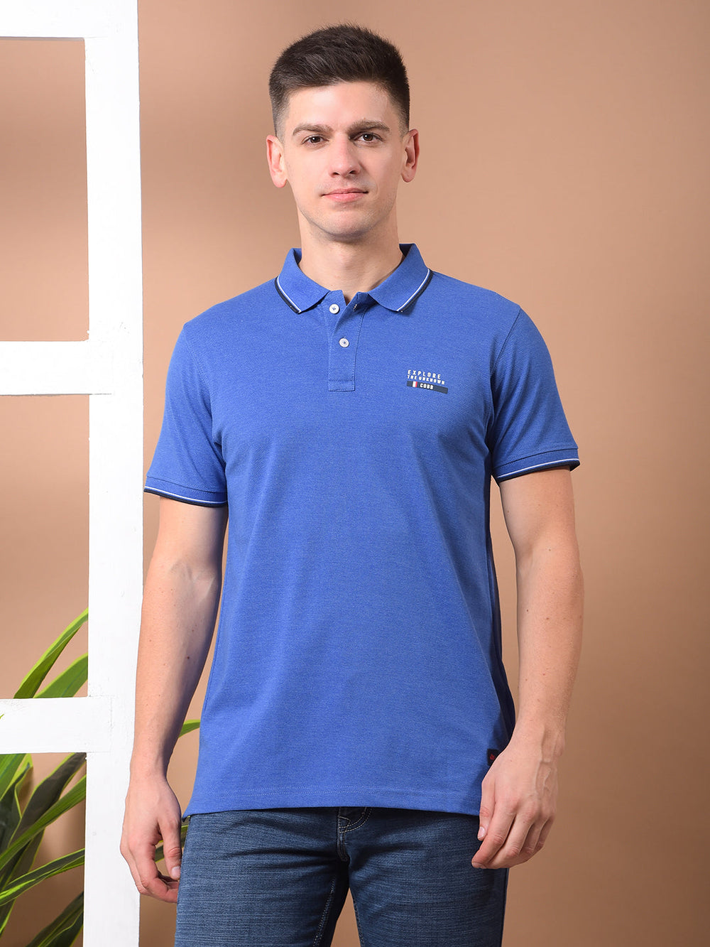 cobb solid indigo polo neck t-shirt
