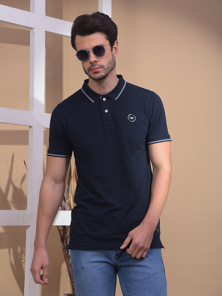 cobb solid navy blue polo neck t-shirt