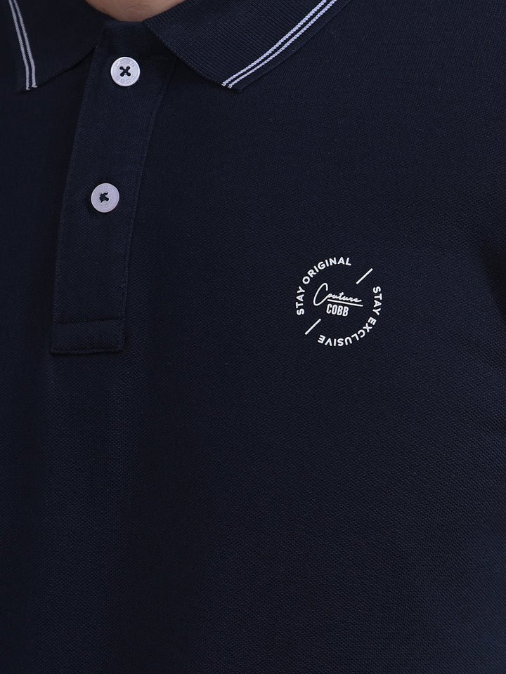 cobb solid navy blue polo neck t-shirt