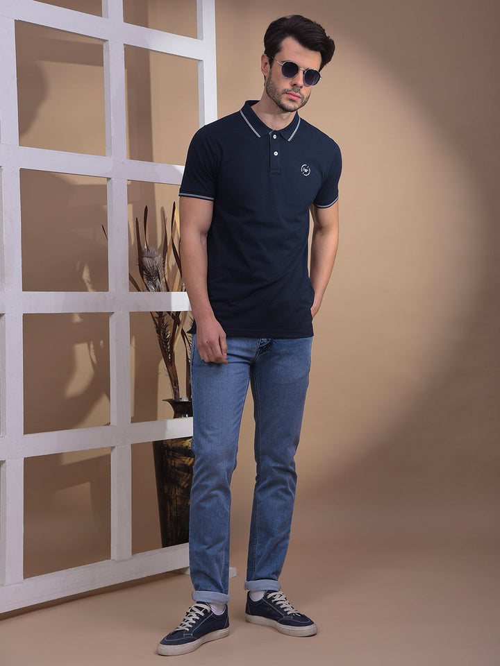 COBB SOLID NAVY BLUE POLO NECK T-SHIRT