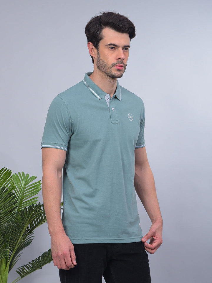 COBB SOLID DARK AQUA POLO NECK T-SHIRT